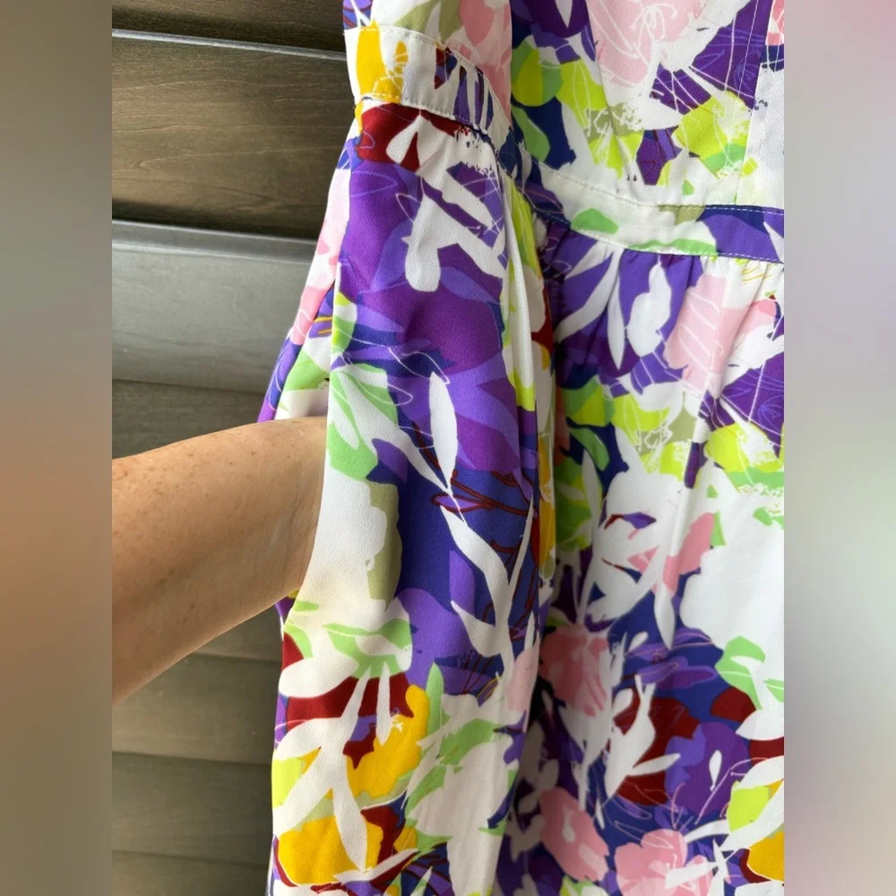 J Crew Dress Women's 12 Purple Floral Spaghetti Straps Tropical Pockets